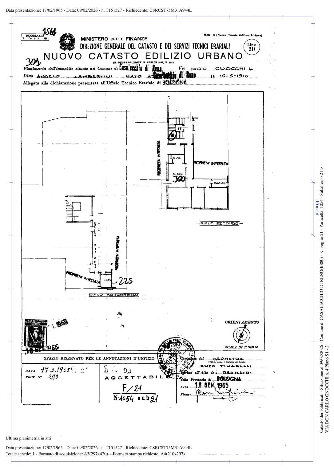 Quadrilocale via Don Carlo Gnocchi, 4, Casalecchio di Reno - planimetria 1