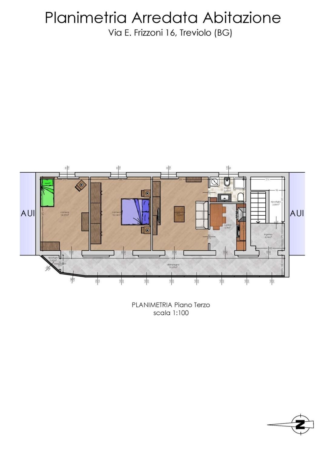 Three-room apartment via Enrico Frizzoni, 16, Treviolo - floor plans 1