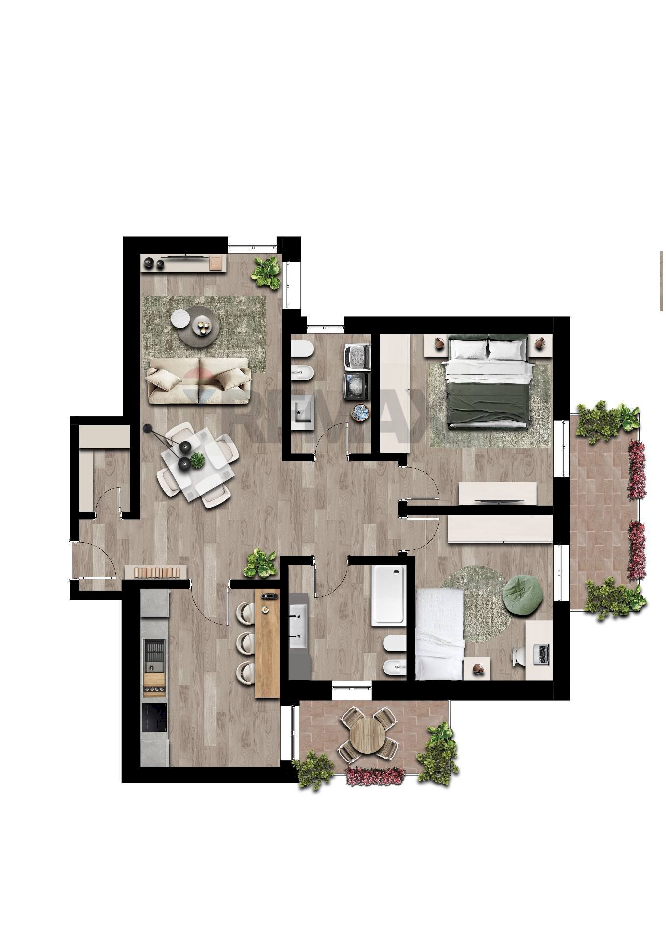 Pianta 2D - Trilocale Via Scotti
 
19, Mapello - foto 2