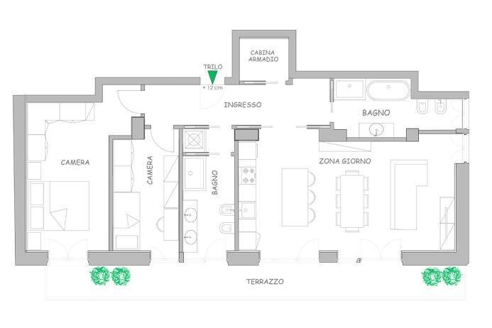 Planimetria - Trilocale via locatelli, Bergamo - planimetria 1