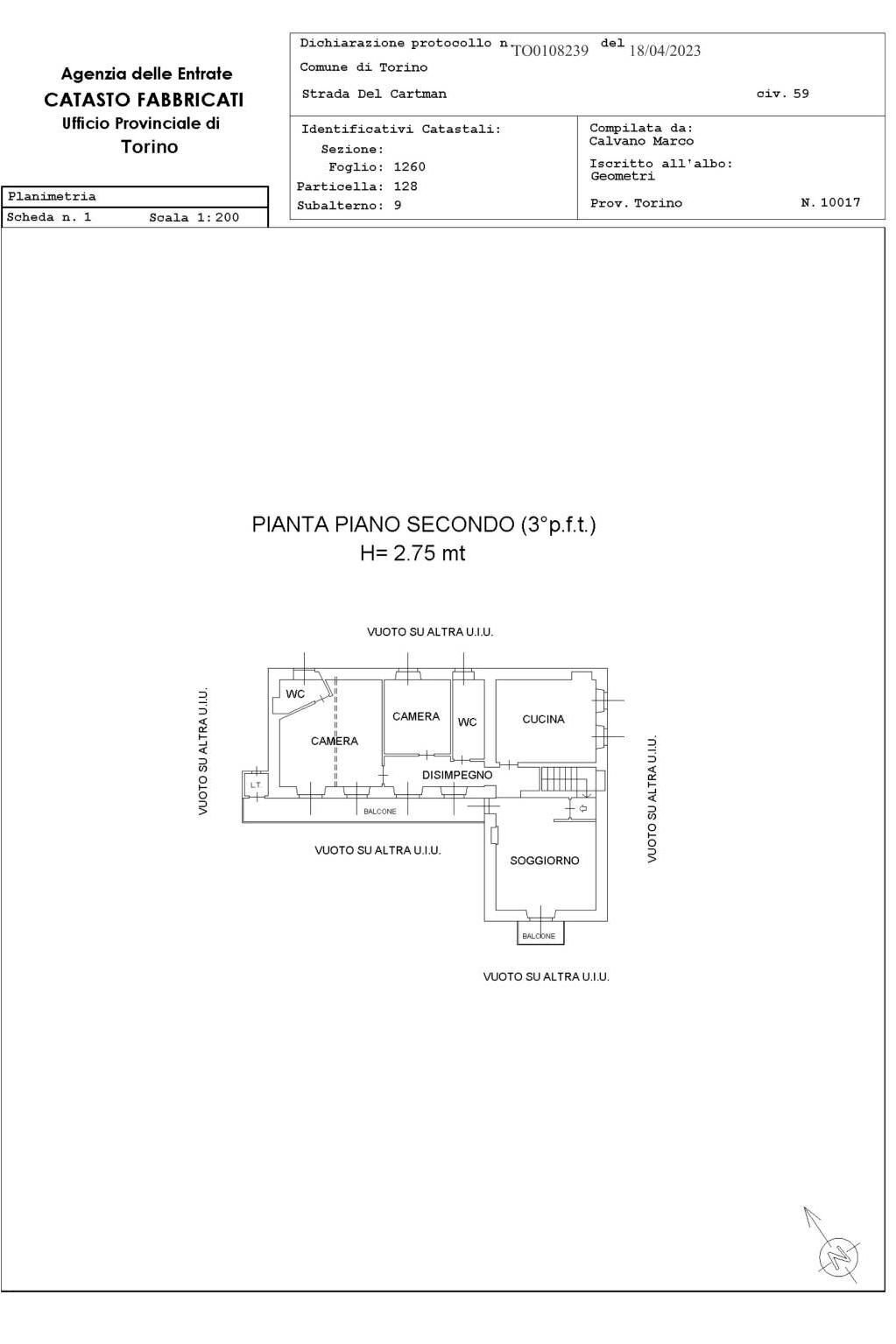 Quadrilocale strada Comunale del Cartman, 59, Torino (zona Madonna del Pilone) - planimetria 1