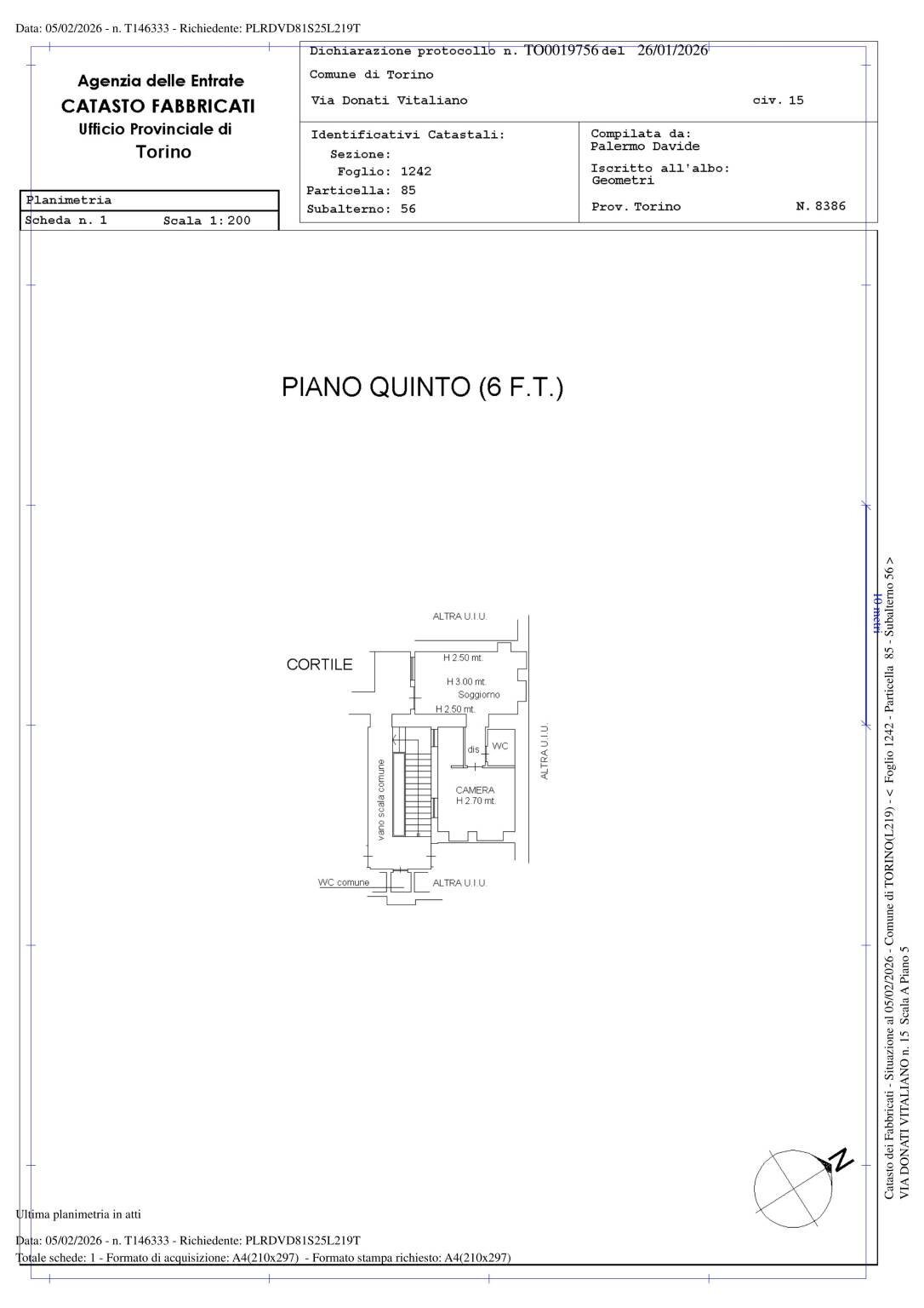 Bilocale via Vitaliano Donati, 15, Torino (zona Centro) - planimetria 1