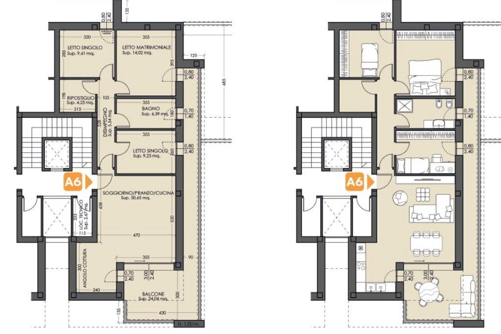 Four-room apartment Via Saffi, Castelfranco Emilia - floor plans 1