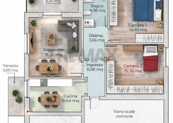 Pianta 3D - Trilocale via verdi
 
2, Presezzo - foto 16