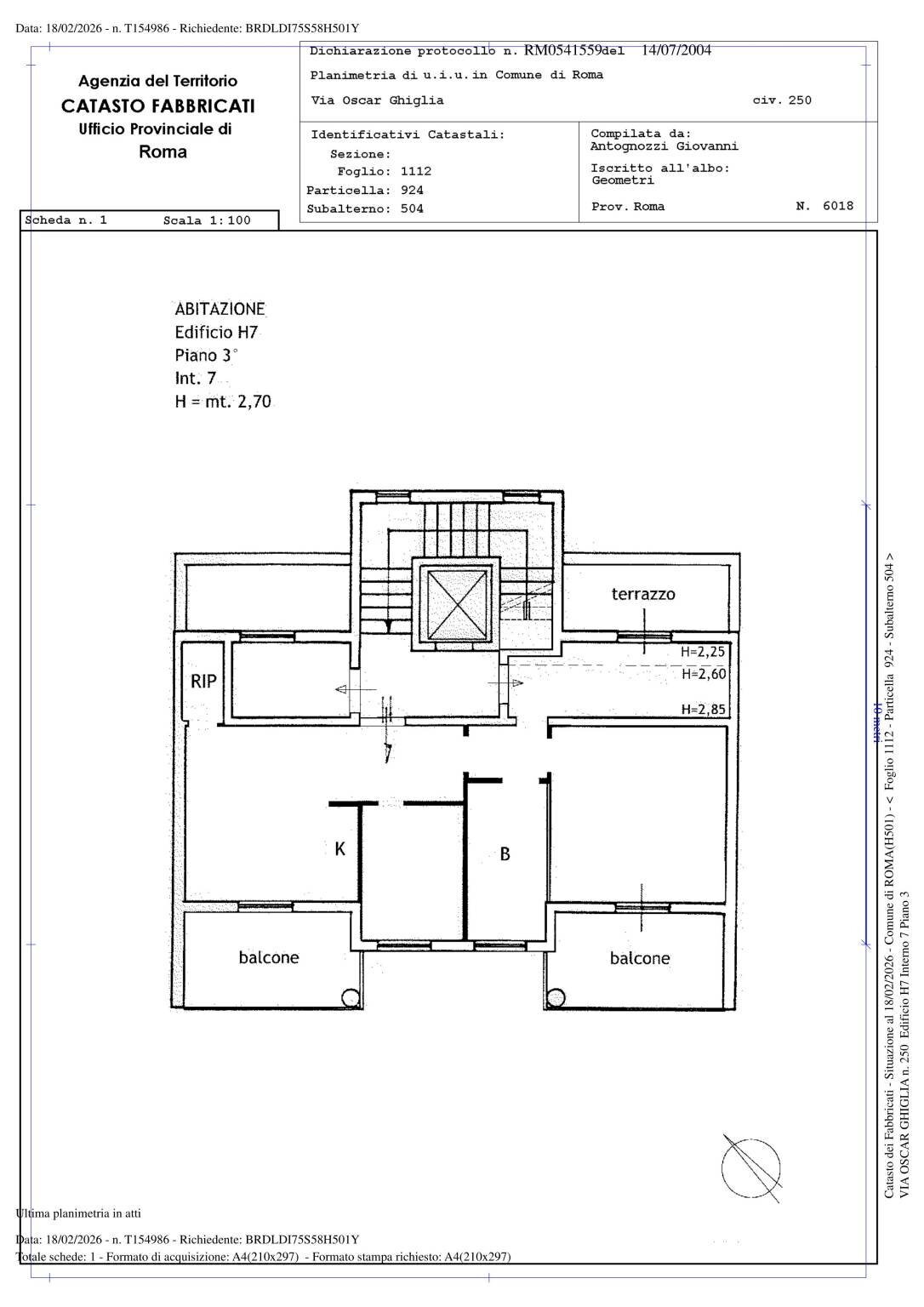Three-room apartment via Oscar Ghiglia, Roma (neighborhood Malafede) - floor plans 1