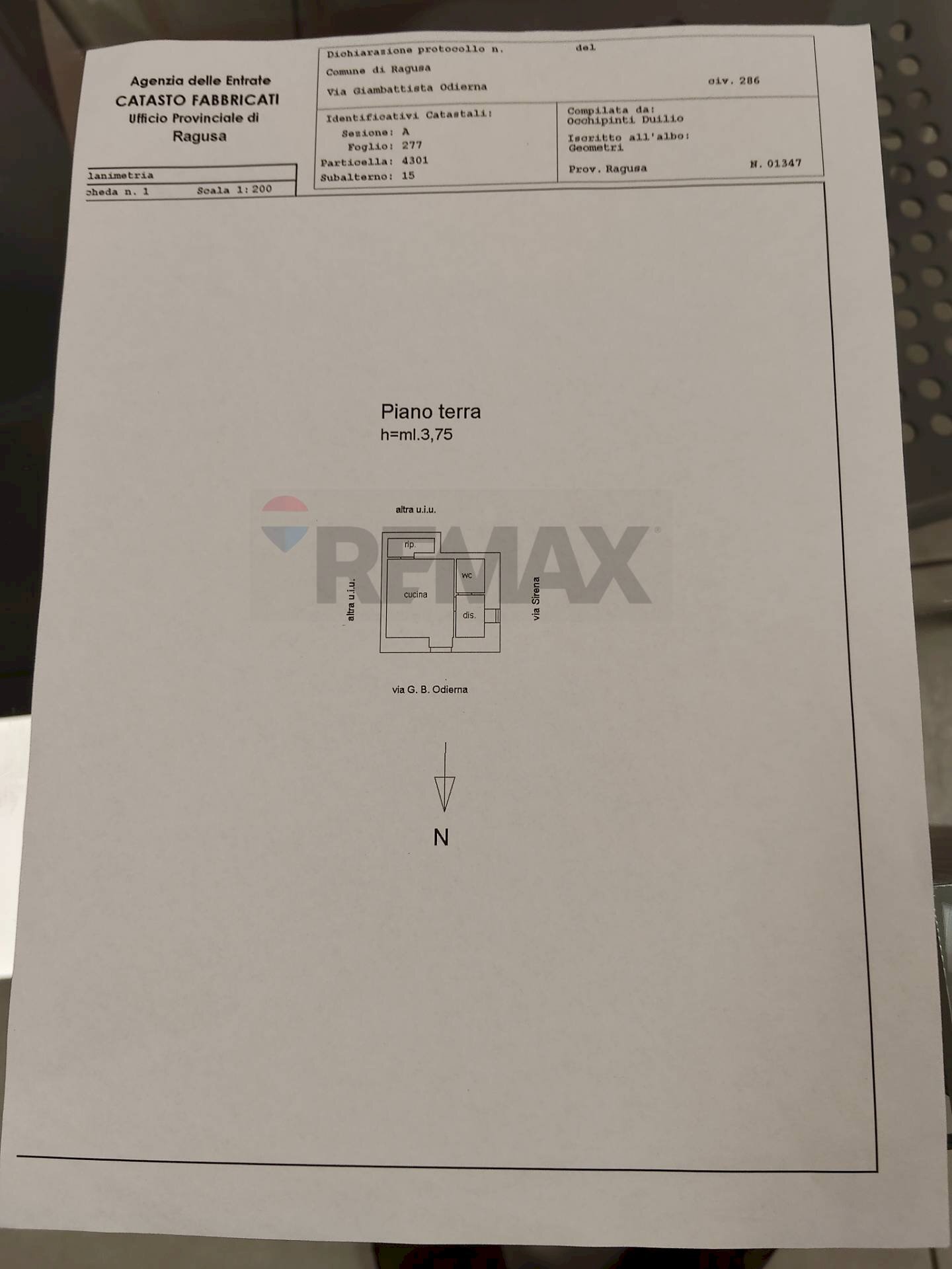 Pianta 2D - Laboratorio Via Gianbatti8sta Odierna
 
286, Ragusa - planimetria 1