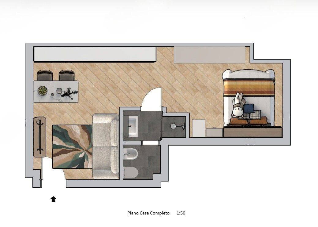 Planimetria arredata - One-room apartment Via Unità d'Italia
 
33, Arenzano - floor plans 1