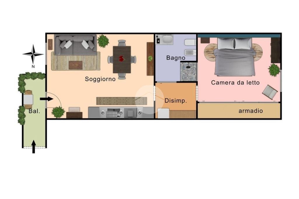 Two-room apartment Via Pietro di Pietramellara, Milano (neighborhood Lancetti) - floor plans 1