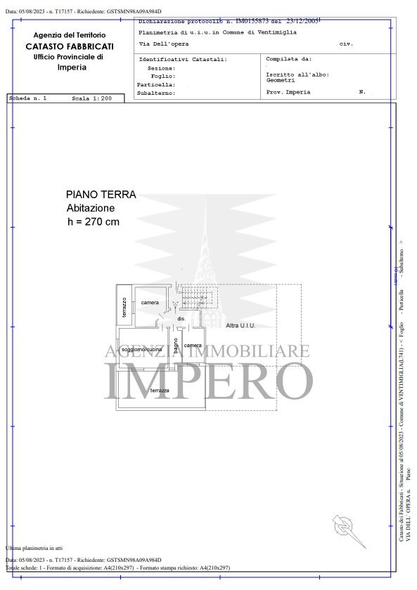 planimetria - Porzione di casa Via dell'Opera 14, Ventimiglia - planimetria 1