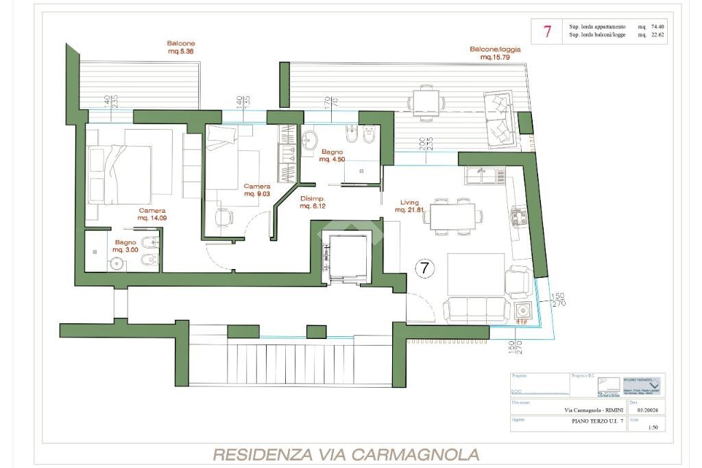 Trilocale Via Carmagnola, Rimini - planimetria 1