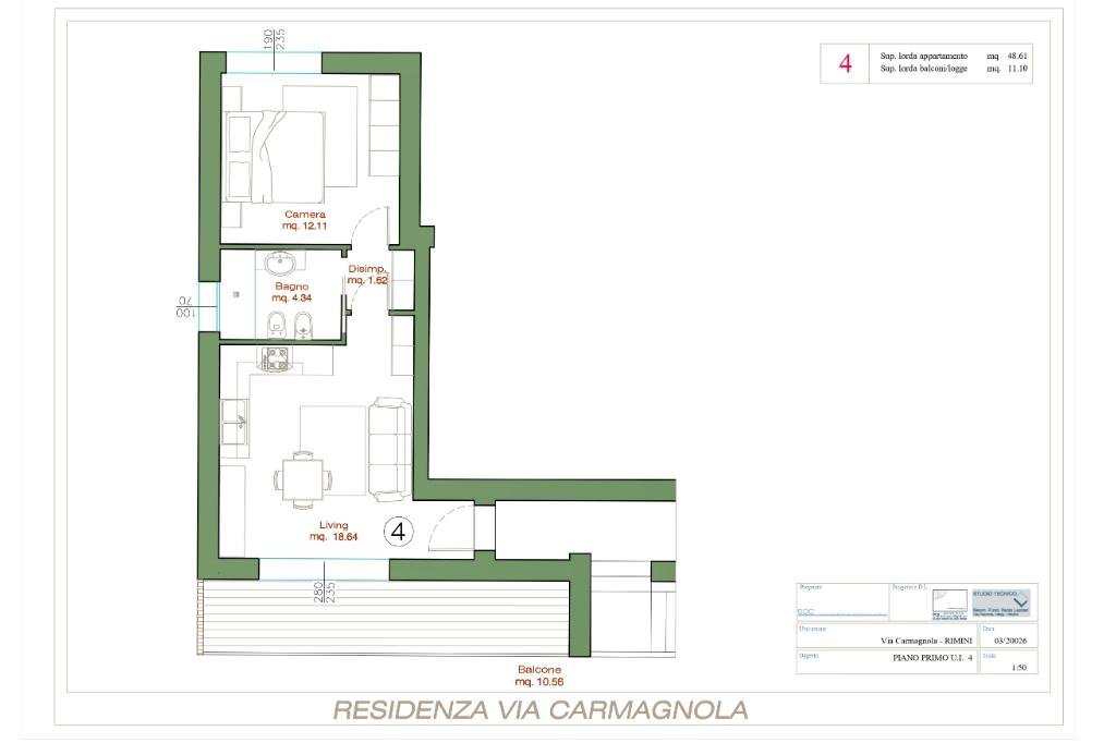Bilocale Via Carmagnola, Rimini - planimetria 1