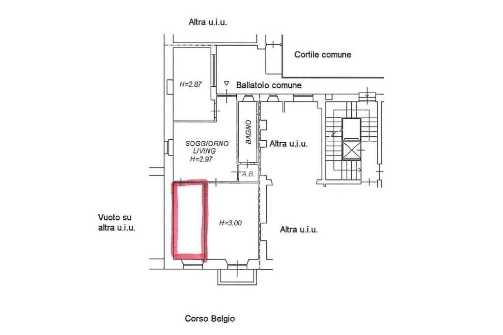 One-room apartment Corso Belgio, Torino (neighborhood Vanchiglietta) - floor plans 1