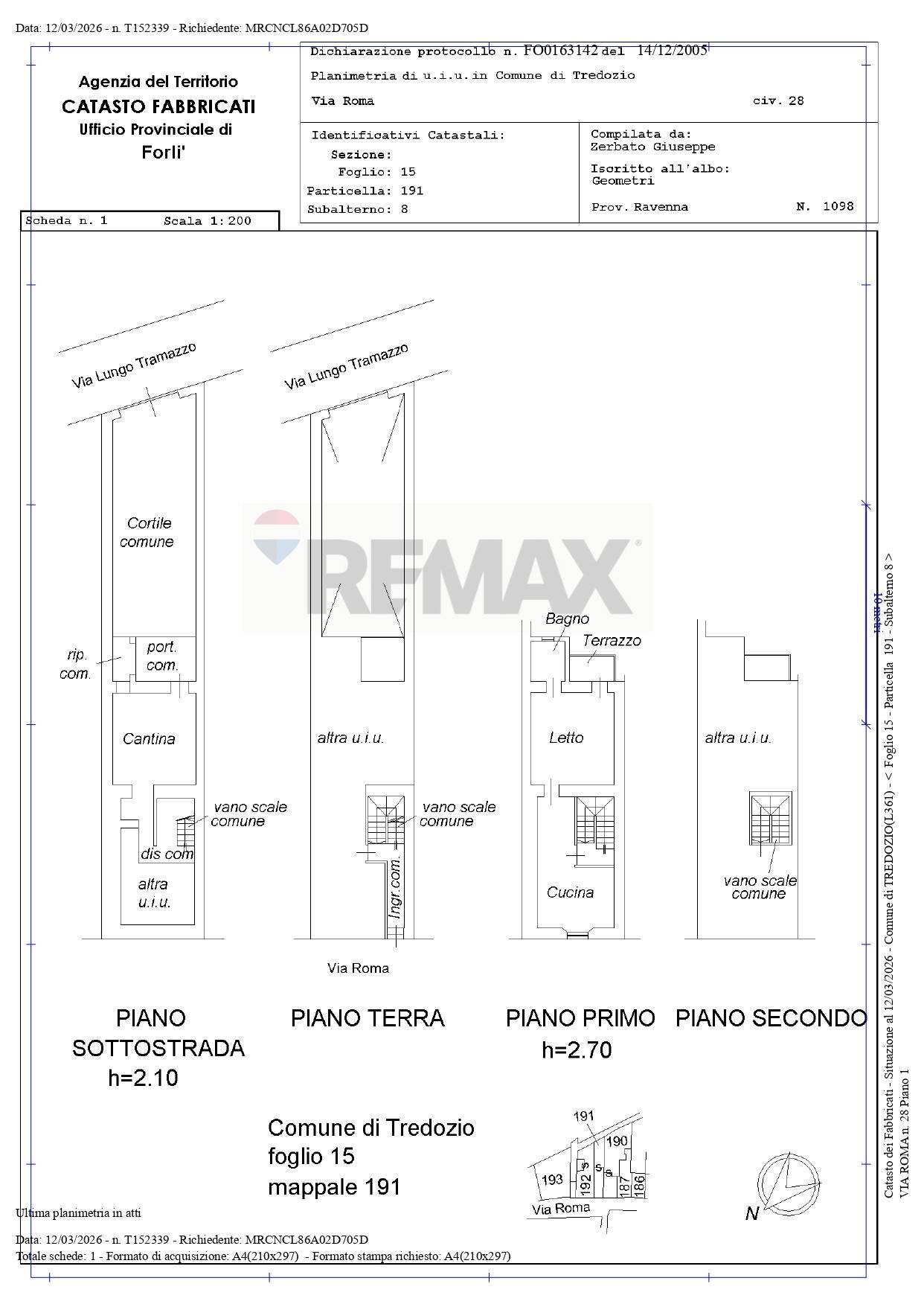 Planimetria piano primo e cantina - Casa semi indipendente VIA ROMA
 
28, Tredozio - planimetria 1