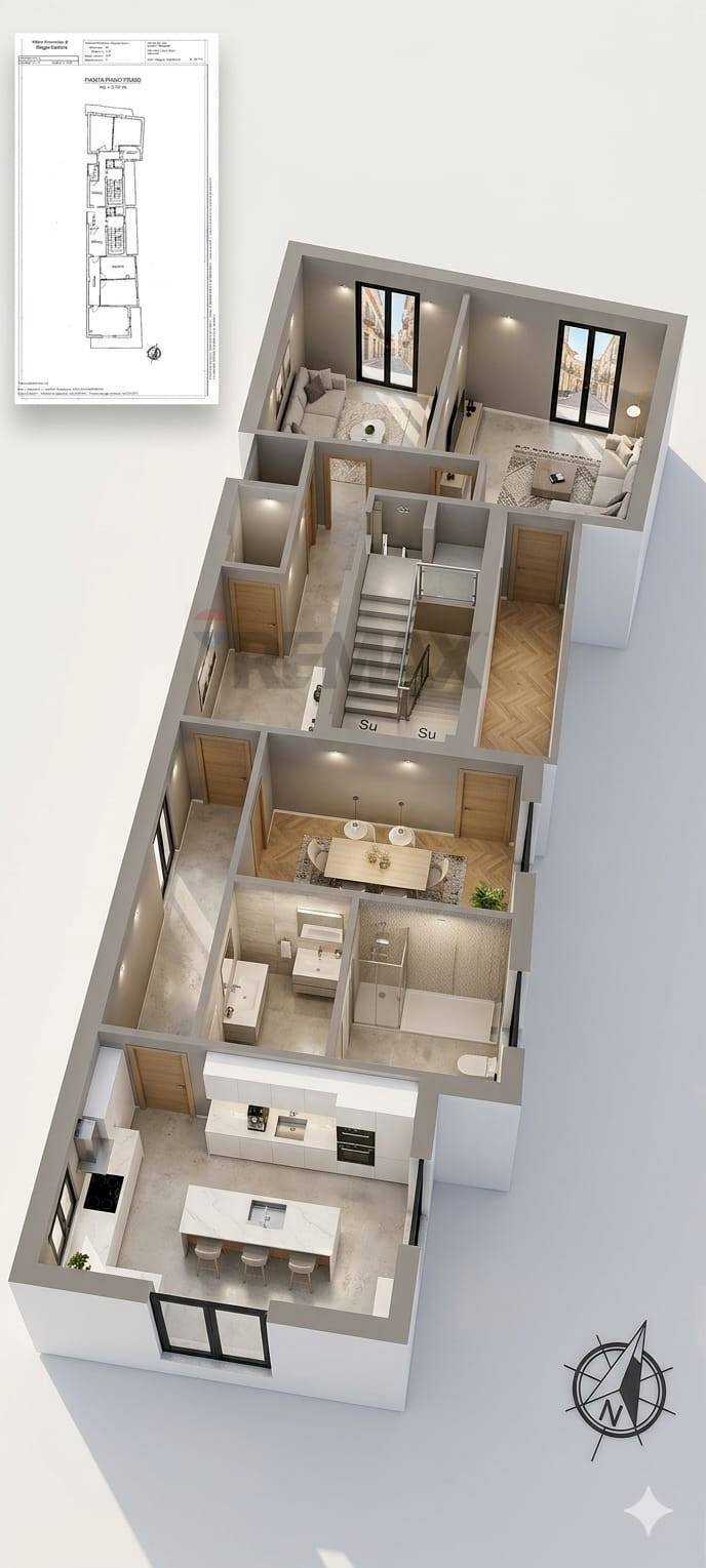 Pianta 3D - Four-room apartment VIA ARGINE DESTRO CALOPINACE
 
36, Reggio di Calabria - floor plans 1