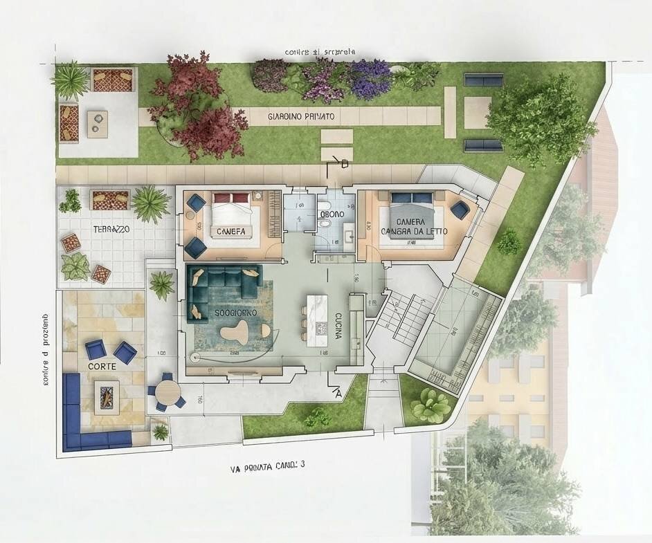 RENDERING - Four-room apartment Via Catullo
 
7, Moncalieri - floor plans 1