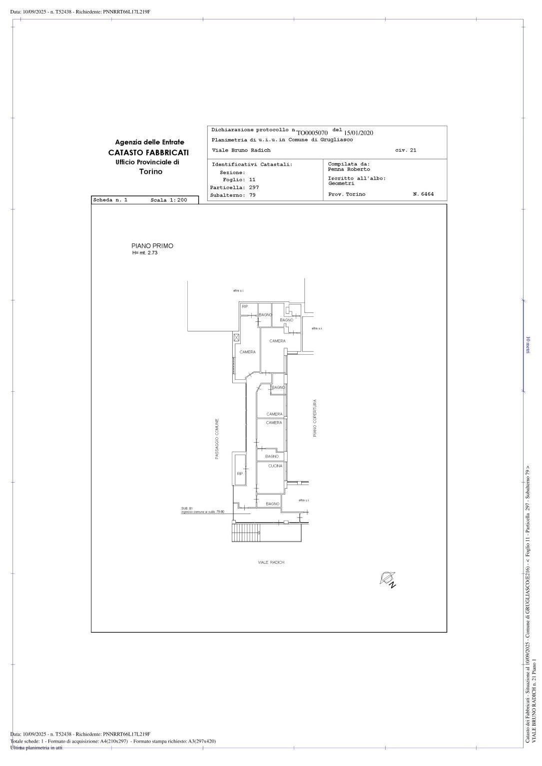 Bed & Breakfast viale Bruno Radich, 21, Grugliasco - planimetria 1