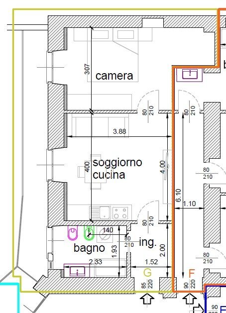 Two-room apartment via Madama Cristina, 65, Torino (neighborhood San Salvario) - floor plans 1