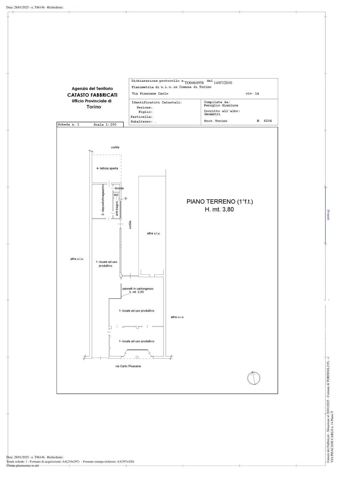 Capannone via Carlo Pisacane, 14, Torino (zona Mirafiori Sud) - planimetria 1