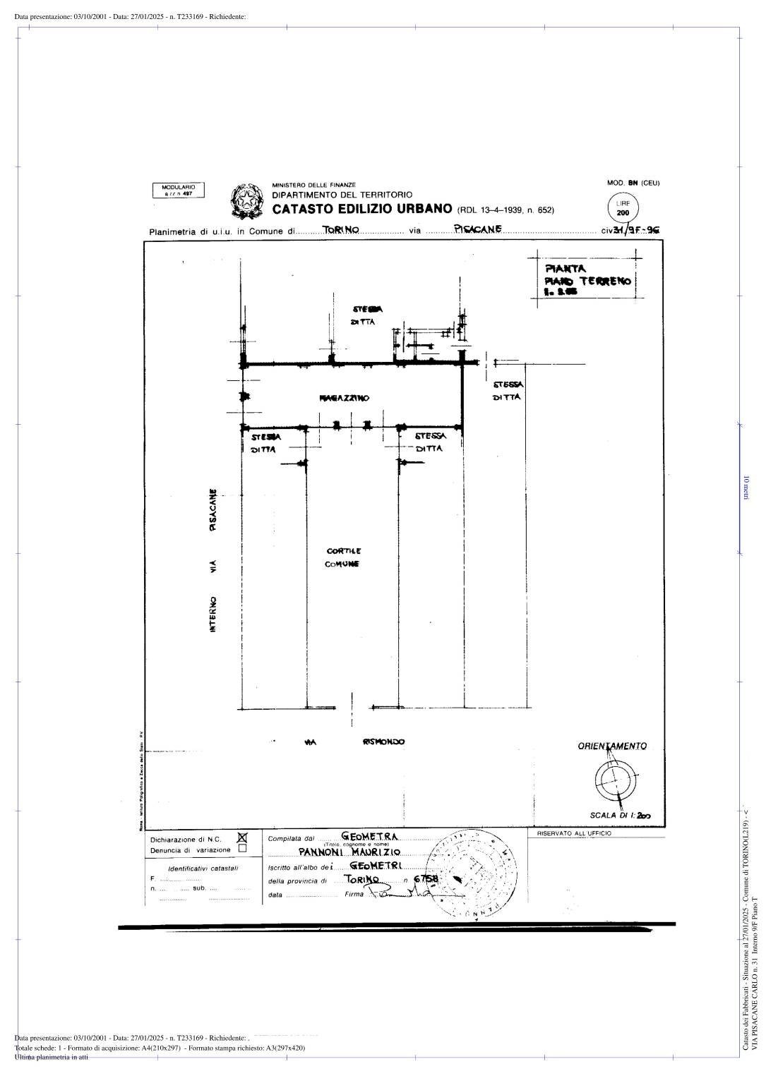 Box via Carlo Pisacane, 31, Torino (zona Mirafiori Sud) - planimetria 1