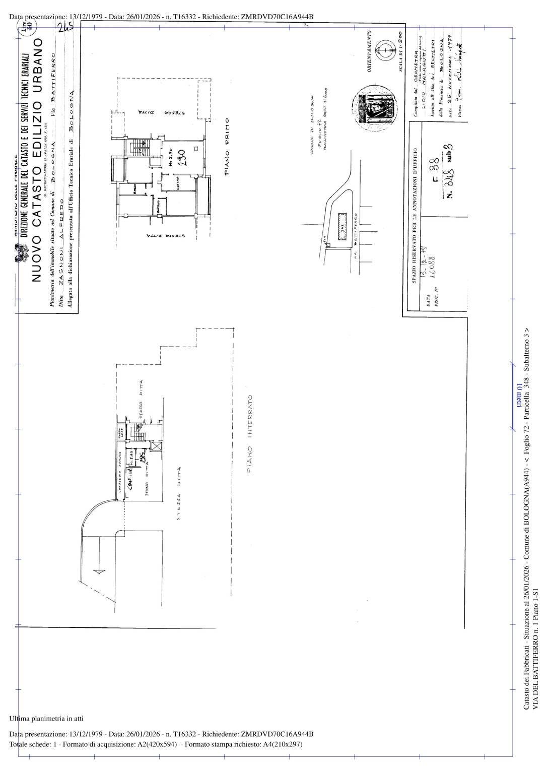Quadrilocale via del Battiferro, Bologna (zona Bolognina) - planimetria 1