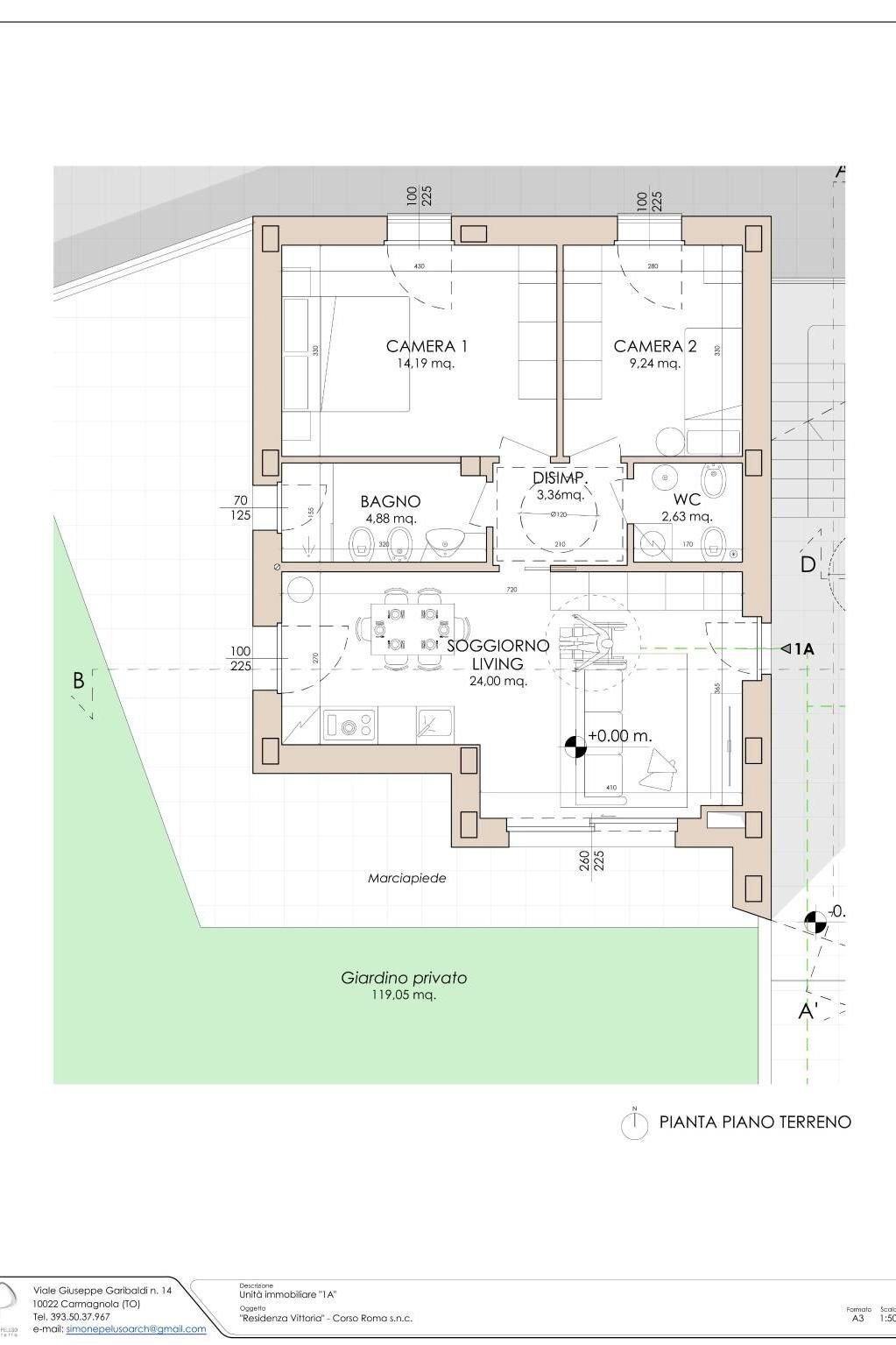 Trilocale corso Roma, 19, Carmagnola - planimetria 1