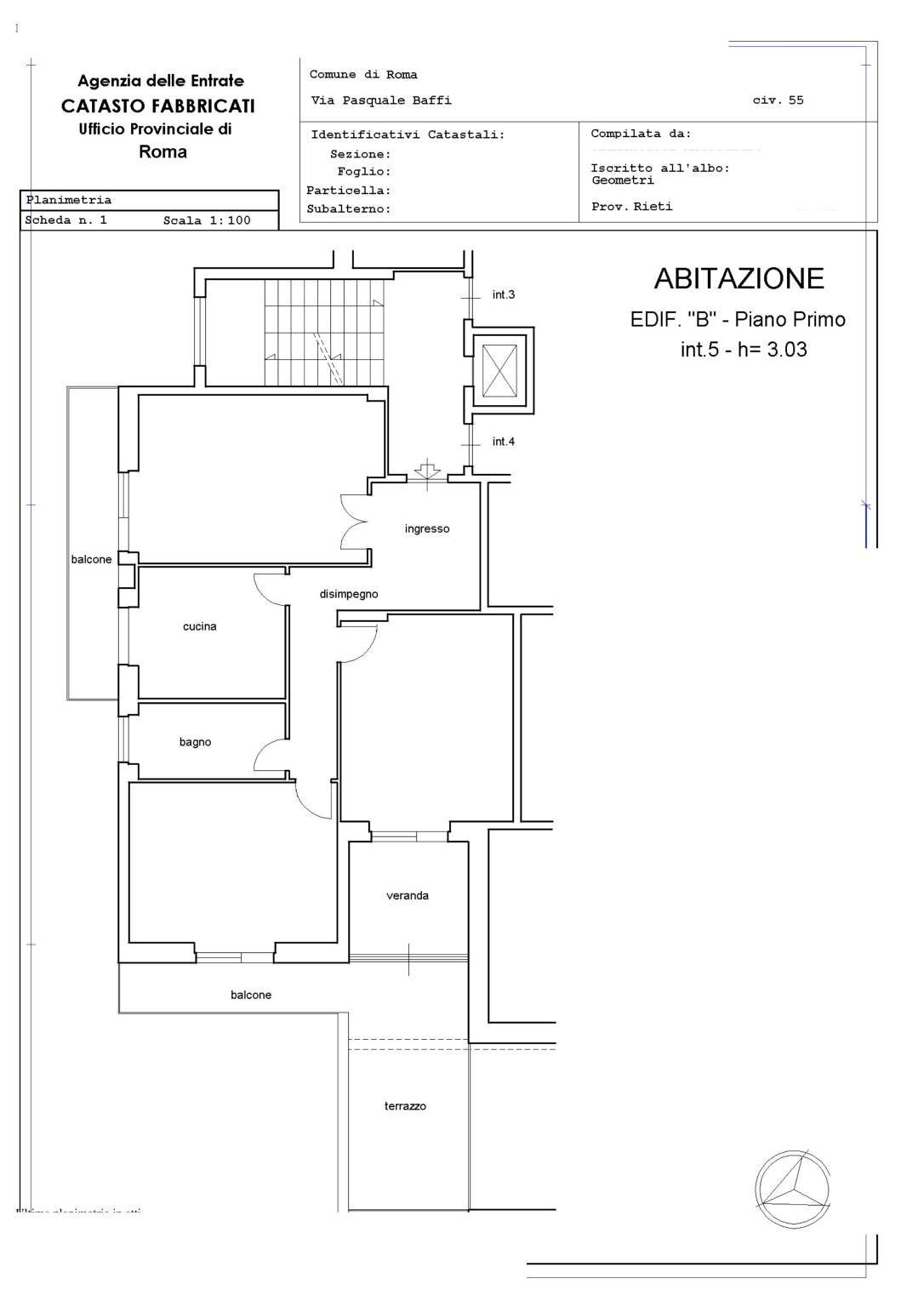 Trilocale via Pasquale Baffi, Roma - planimetria 1
