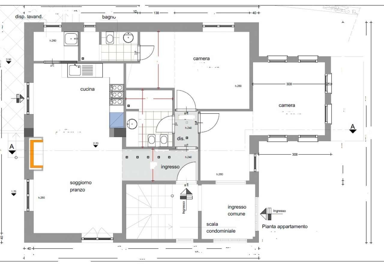 plan - Trilocale via Lanfranco, Genova (zona Apparizione) - planimetria 1