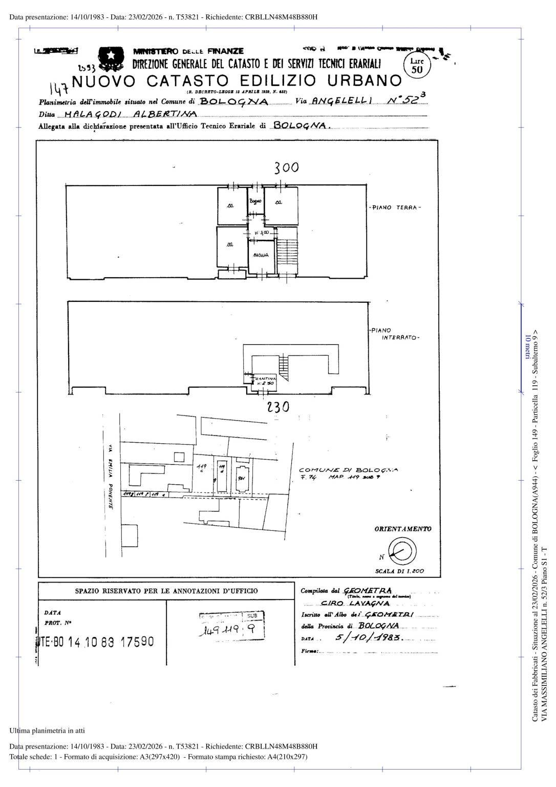 Trilocale via Michelangelo Merisi Caravaggio, Bologna (zona Saffi) - planimetria 1