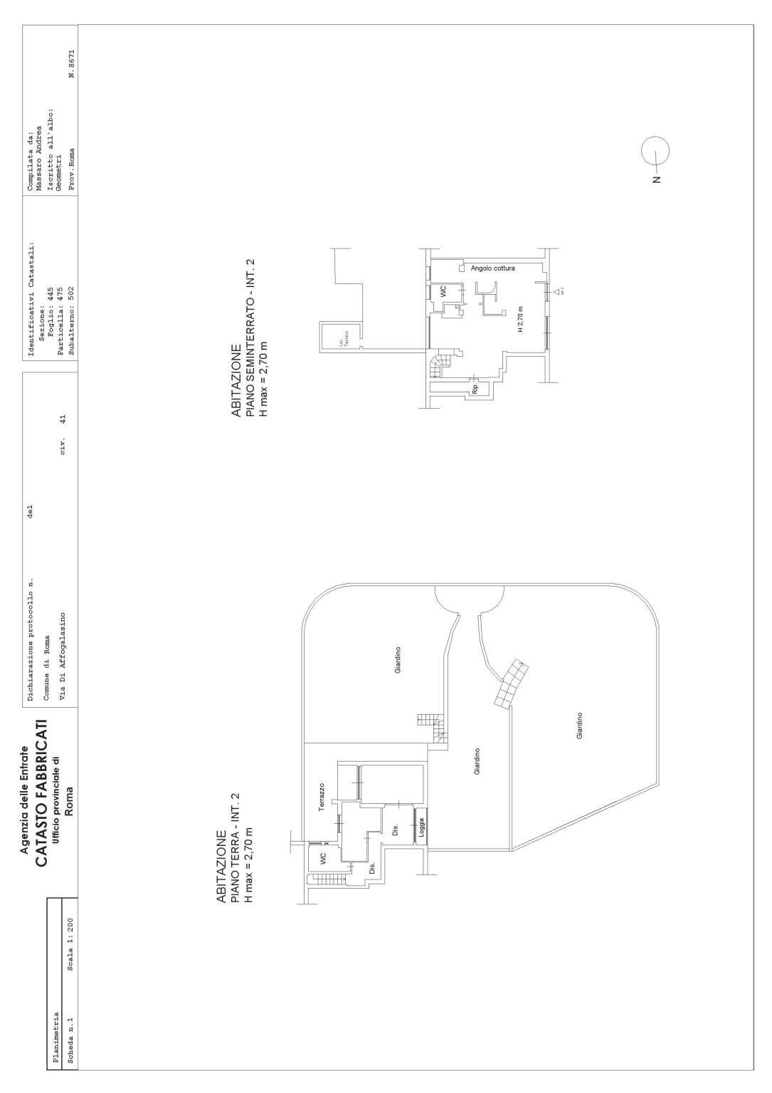 Trilocale via di Affogalasino, 41, Roma - planimetria 1