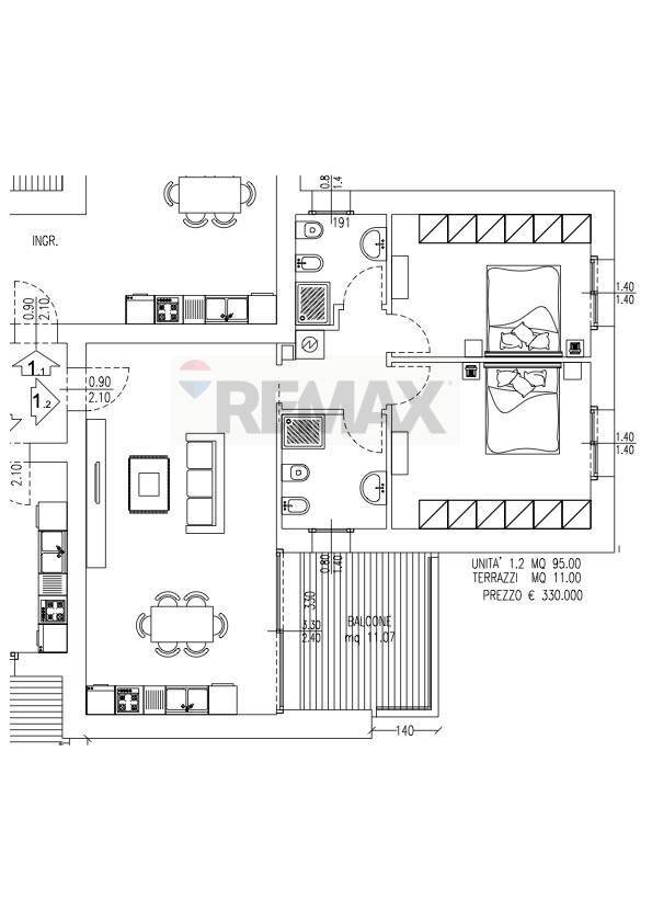 Pianta 2D - Trilocale Parma - planimetria 1
