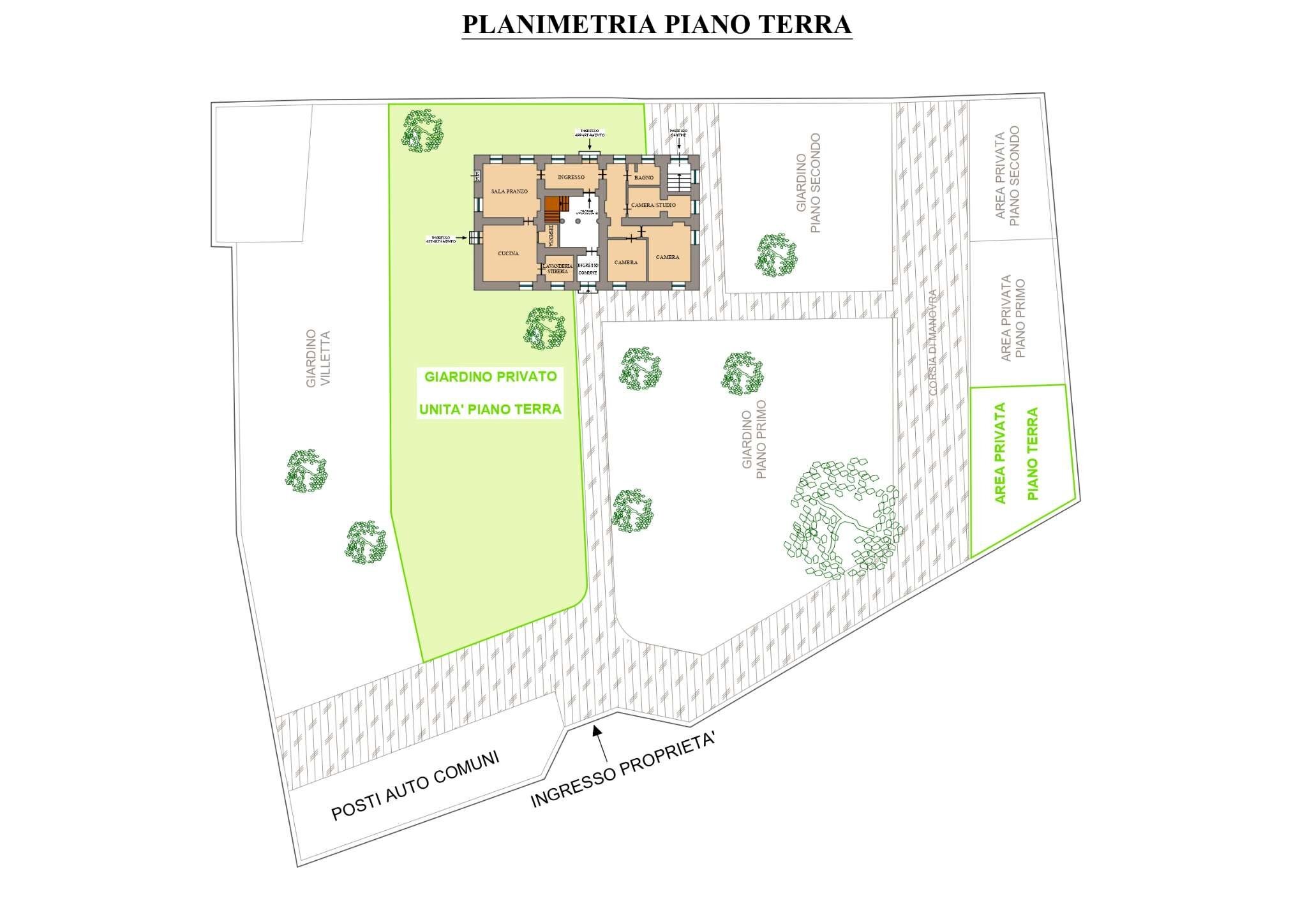 piano terra giardini_page-0001 - Quadrilocale via Valentino, 43, Pinerolo - planimetria 1