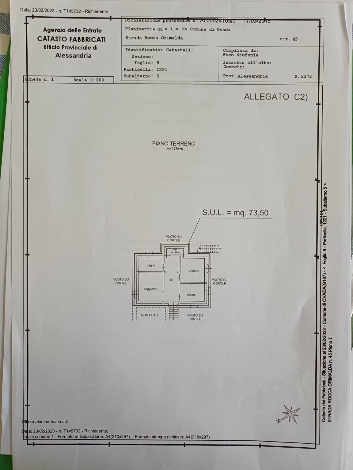 Bilocale strada Rocca Grimalda, Ovada - planimetria 1