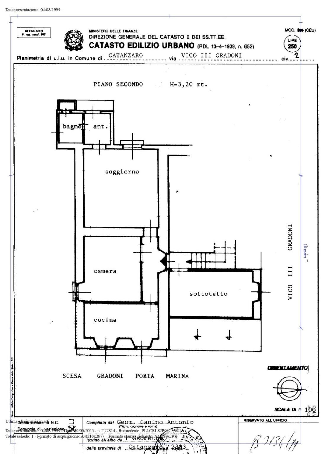 Trilocale vico III Gradoni Porta Marina, 2, Catanzaro - planimetria 1