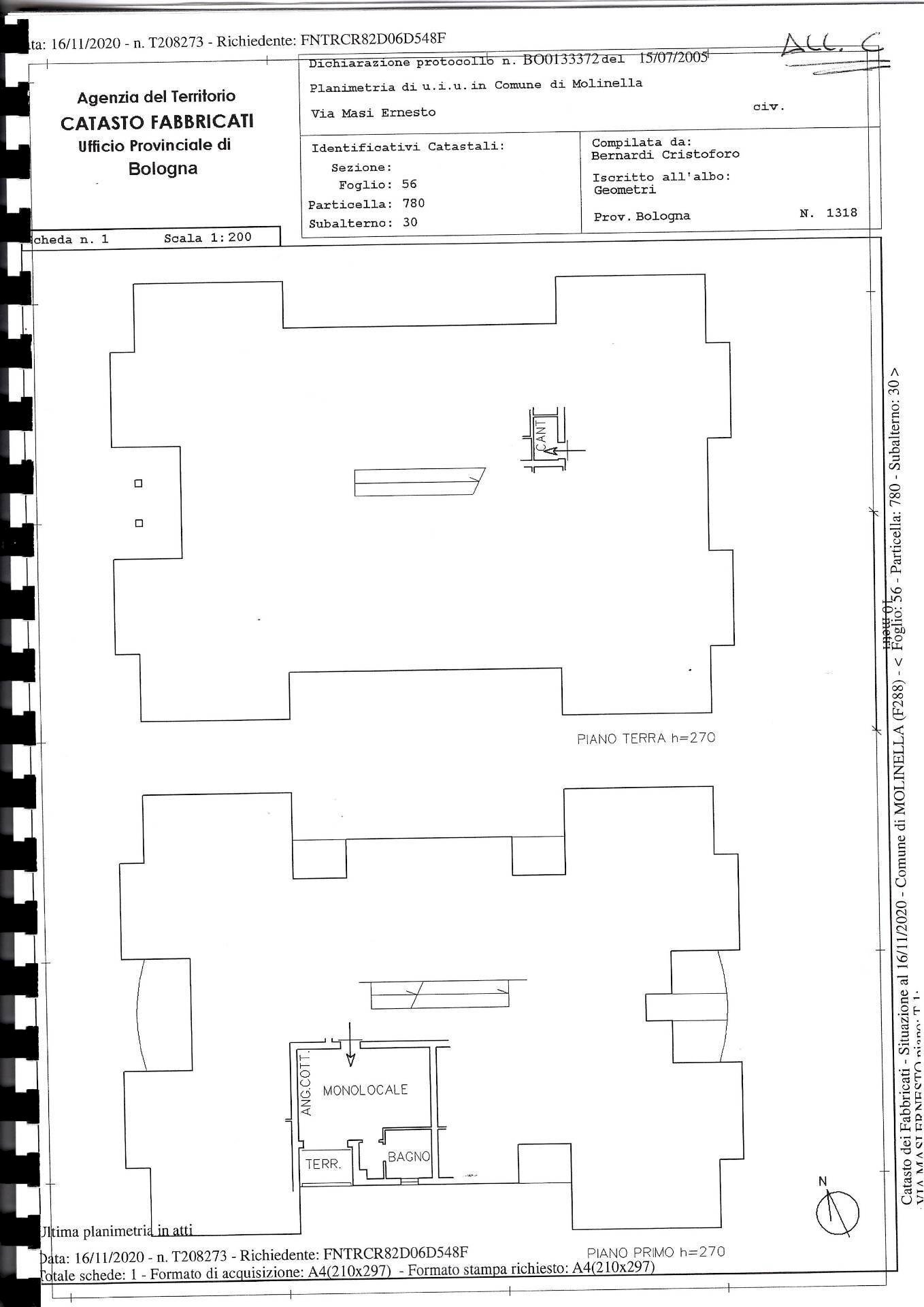 Foto 49 - Monolocale Via Enrico masi
 
44, Molinella - planimetria 1