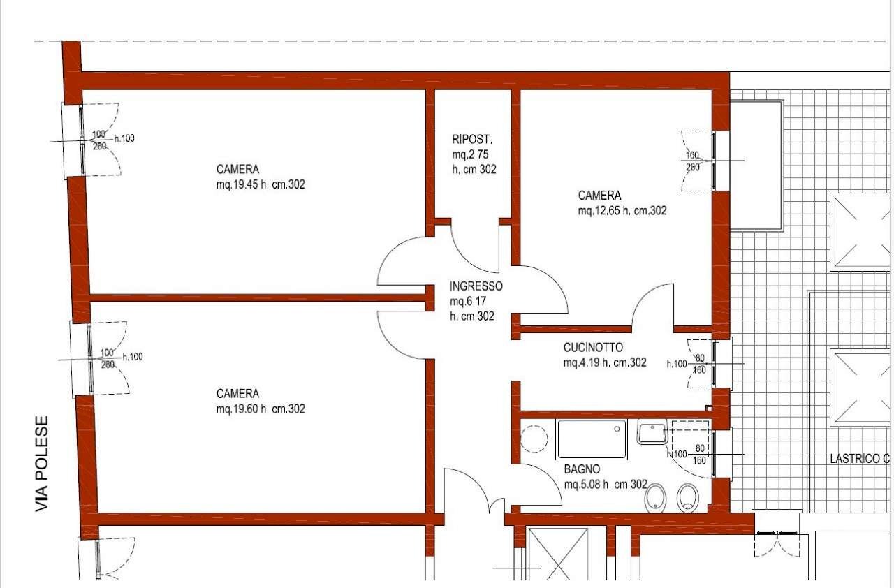 planimetria - Trilocale via Fontanina, Bologna (zona Centro Storico) - planimetria 1