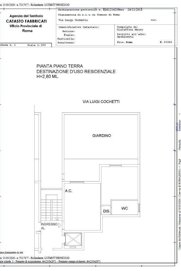 Bilocale via Luigi Cochetti, Roma - planimetria 1