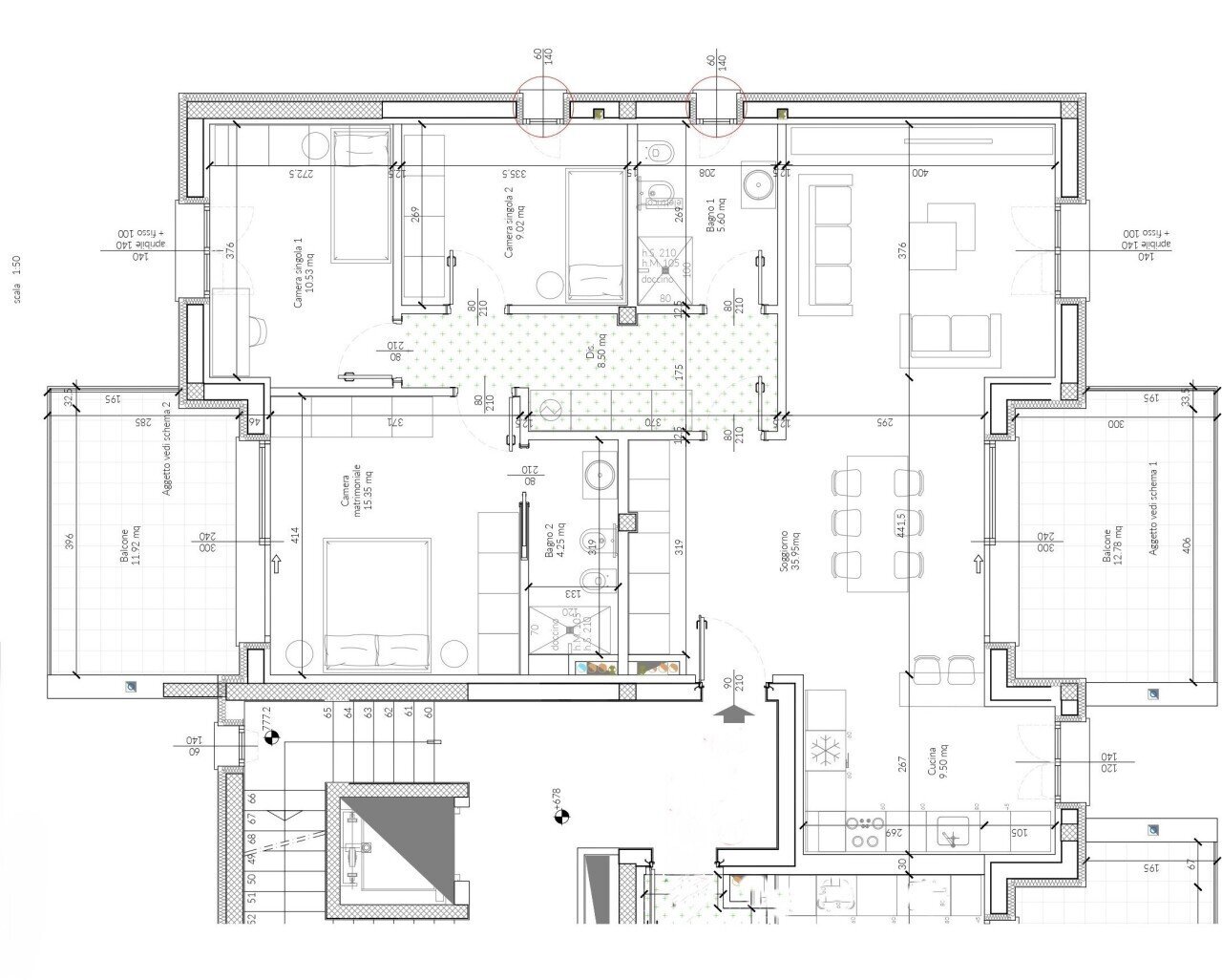 Planimetria quadrilocale - Four-room apartment Via San Giacomo 9, Como - photo 2