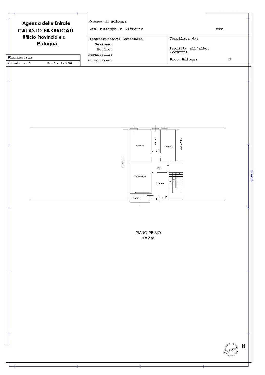 Quadrilocale via Giuseppe Di Vittorio, Bologna (zona Barca) - planimetria 1