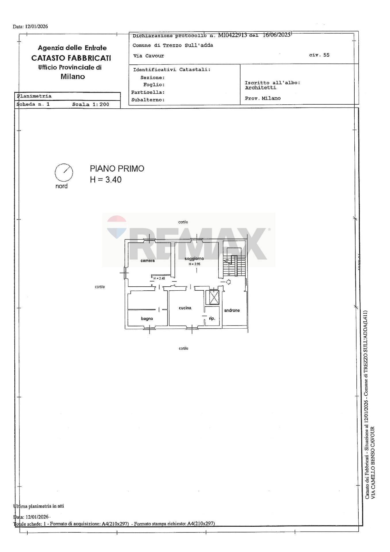Pianta 2D - Trilocale Trezzo sull'Adda - planimetria 1