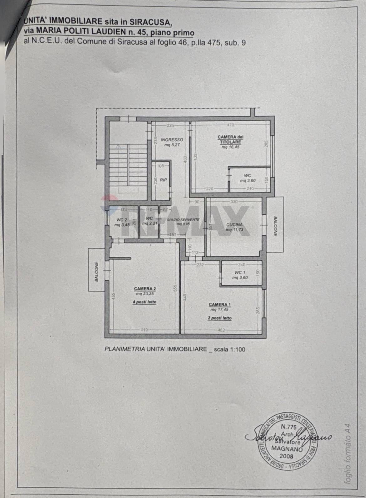 Pianta 2D - Quadrilocale Via Maria Politi Laudien
 
45, Siracusa - planimetria 1