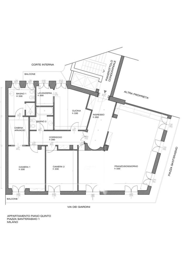 Trilocale piazza Sant'Erasmo, Milano - planimetria 1