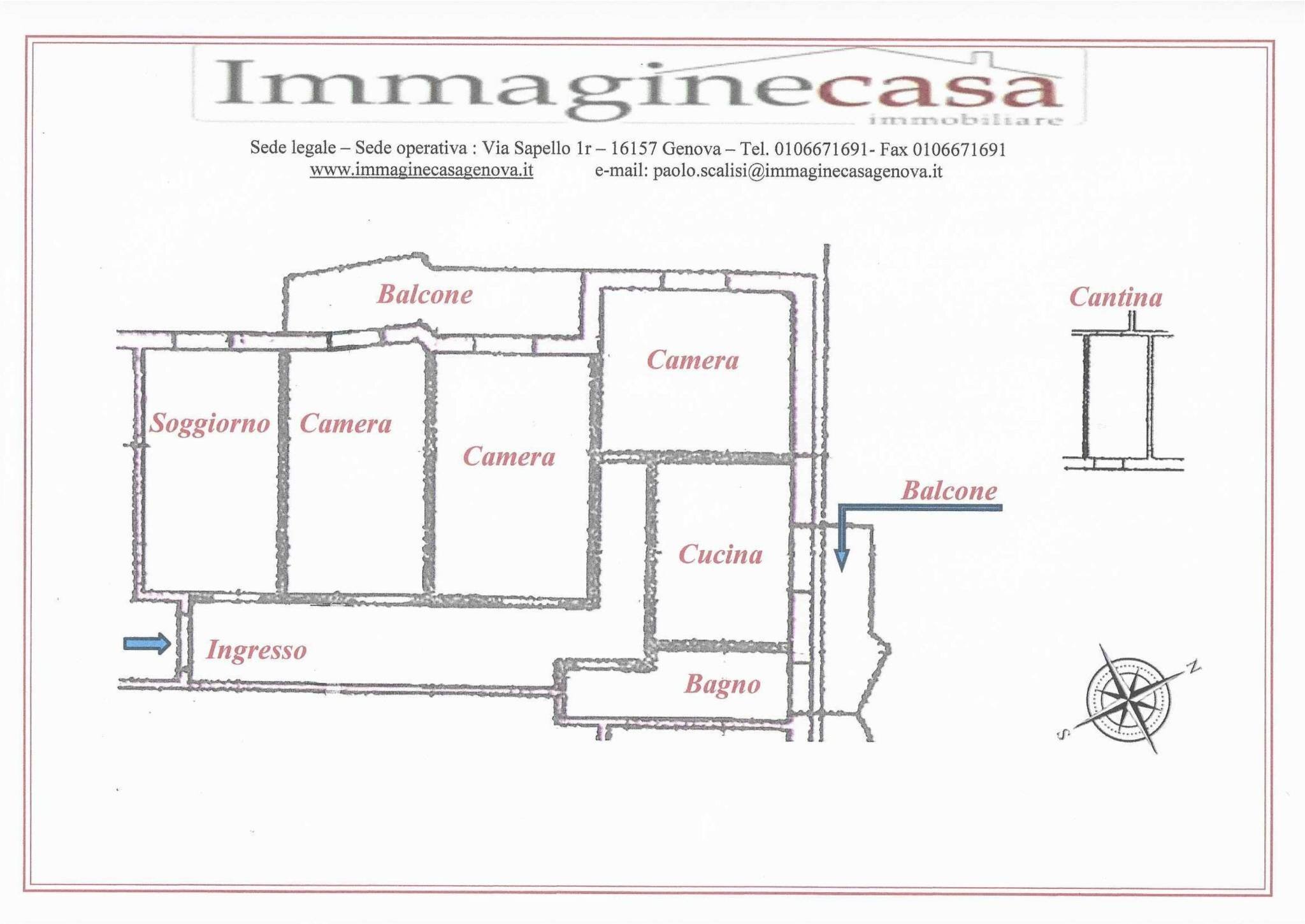 Quadrilocale via Taggia, 6, Genova (zona Prà) - planimetria 1