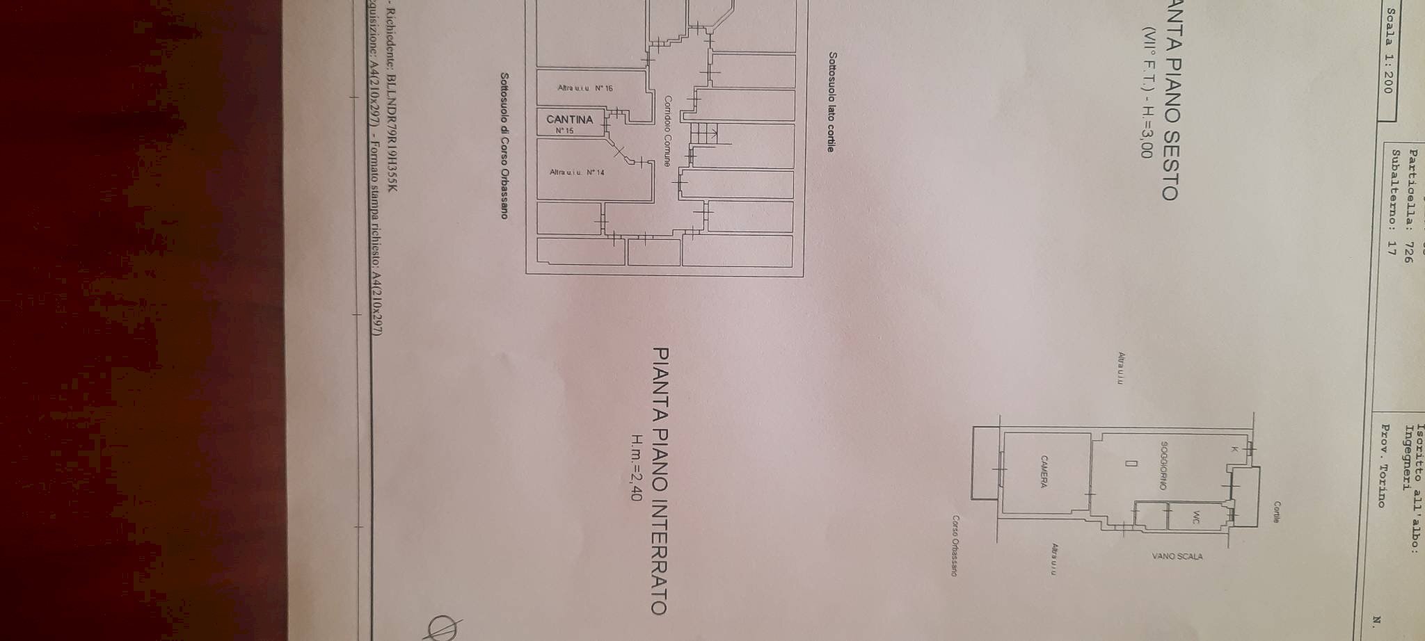 Bilocale corso Orbassano, 191/4, Torino (zona Santa Rita) - planimetria 1