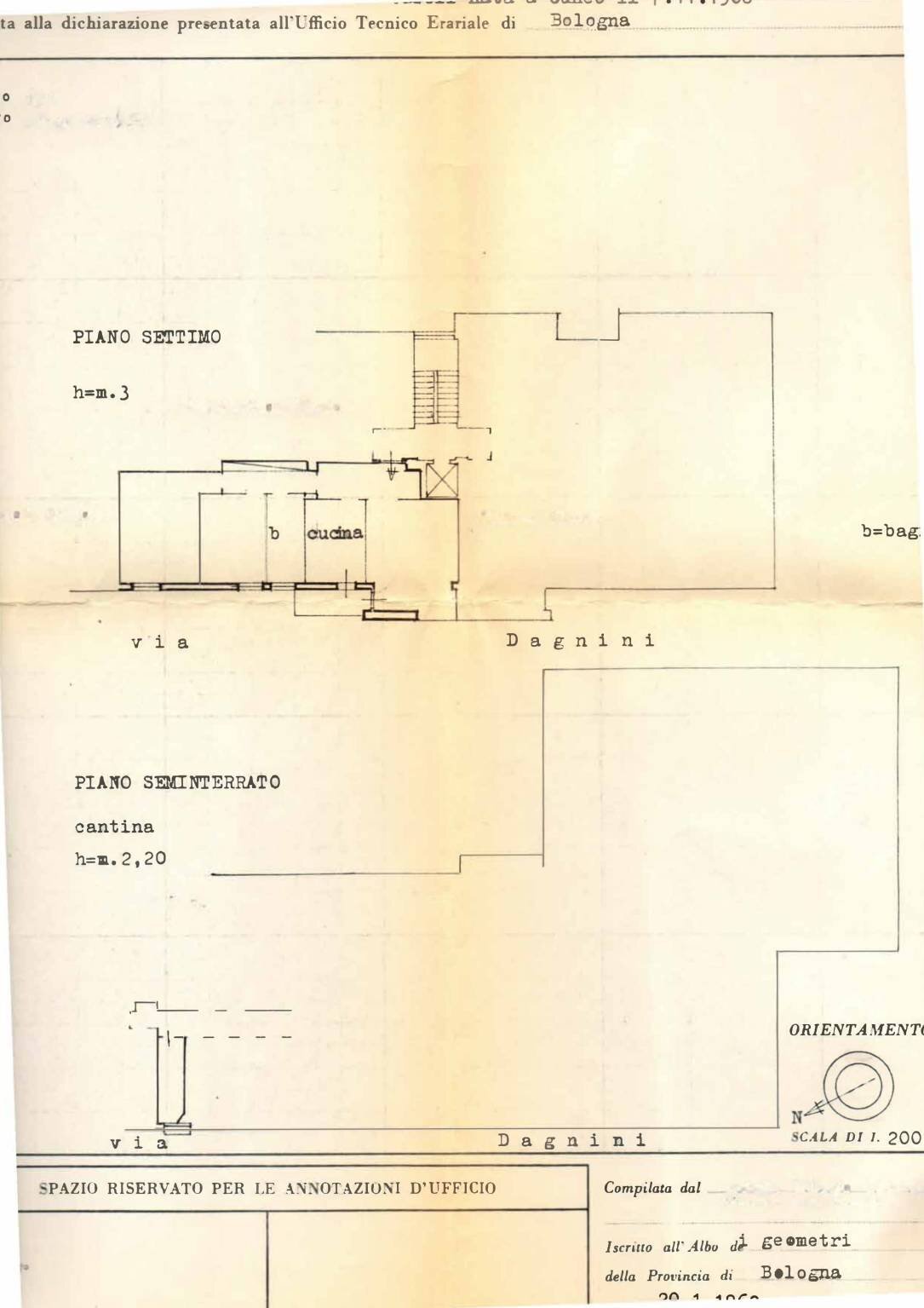 Trilocale via Giuseppe Dagnini, 25, Bologna (zona Murri) - planimetria 1