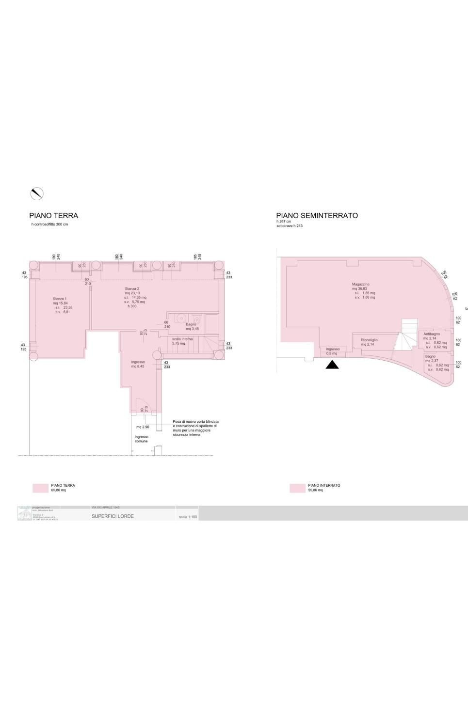 Three-room apartment via 21 Aprile 1945, 6, Bologna (neighborhood Costa Saragozza) - floor plans 1