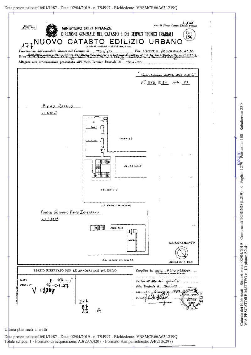 pln_catastale - Two-room apartment via Matteo Pescatore, 10, Torino (neighborhood Centro) - floor plans 1