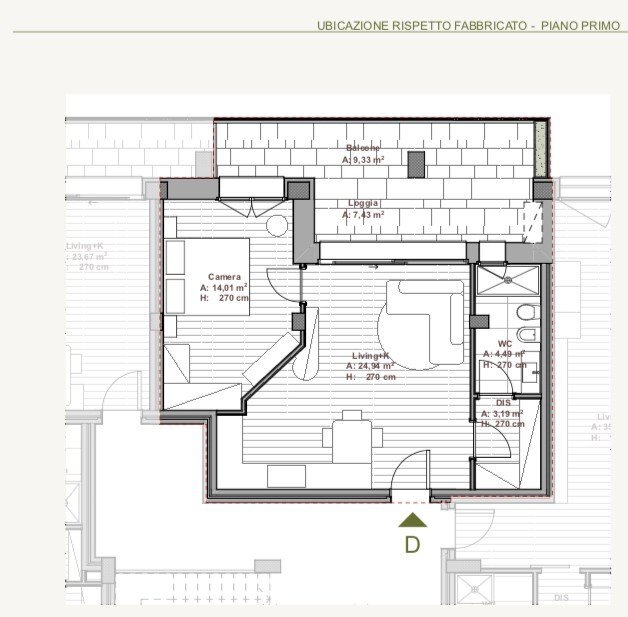 Two-room apartment via Umberto Saba, Cesena - floor plans 1
