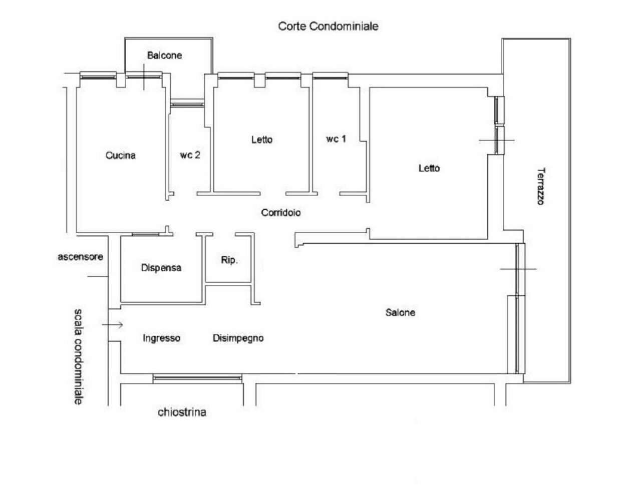 stato di fatto - Quadrilocale via Bartolomeo Intieri, Roma - planimetria 1