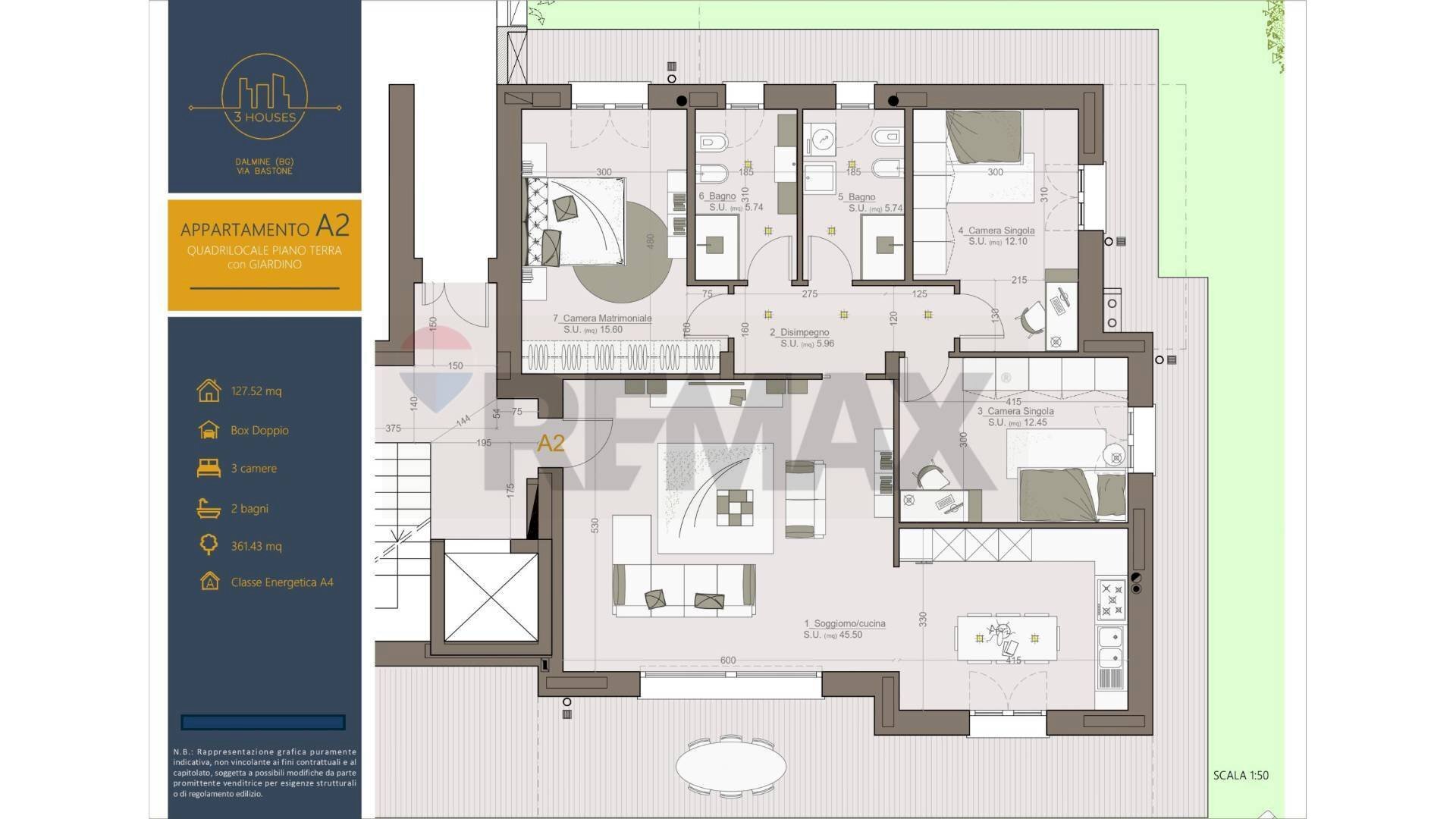Pianta 2D - Four-room apartment Via Bastone, Dalmine - floor plans 1