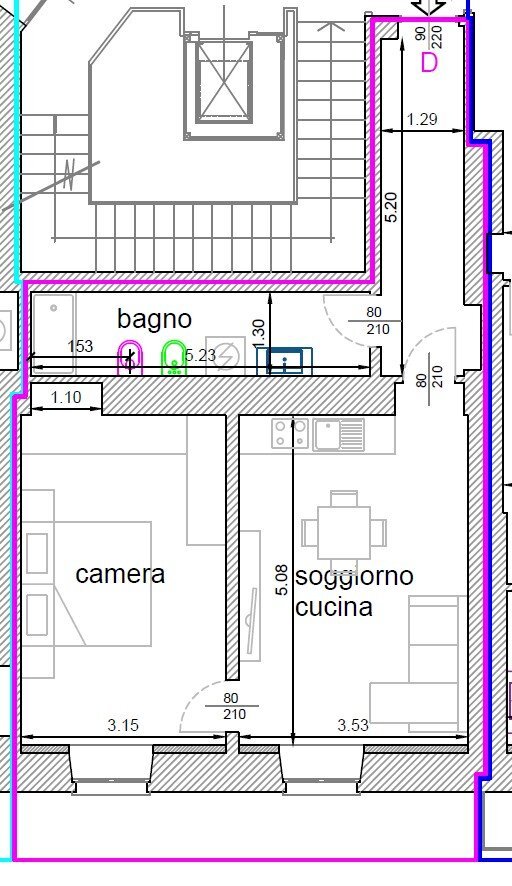 Two-room apartment via Madama Cristina, 65, Torino (neighborhood San Salvario) - floor plans 1
